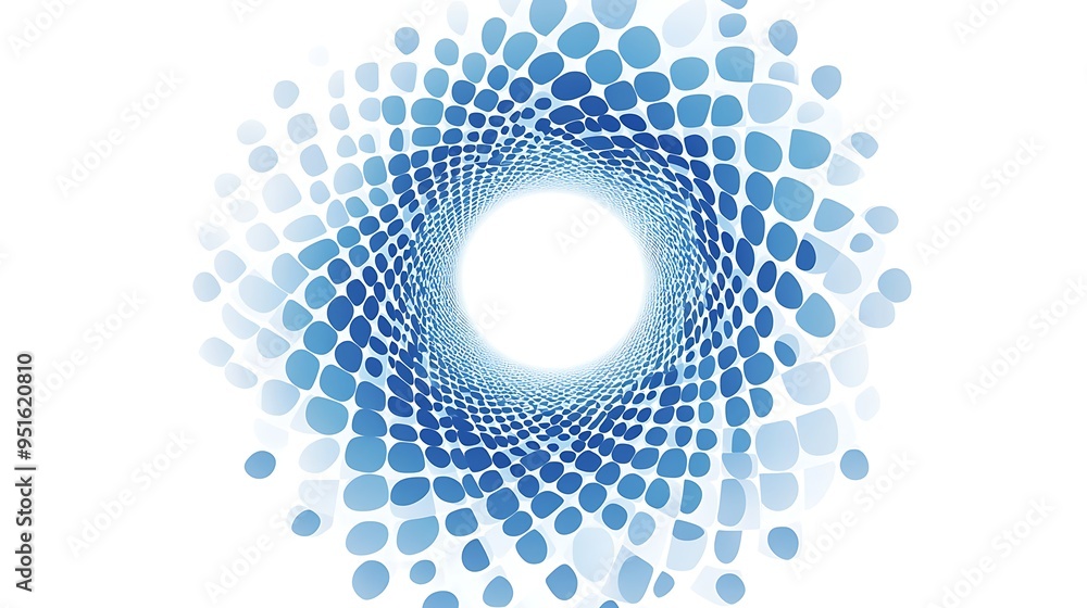 Poster blue geometric abstract circular pattern with symmetrical balance on white background