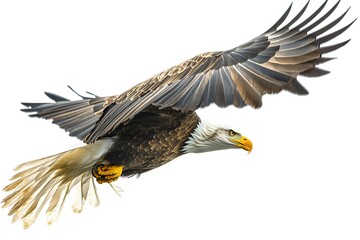 bald eagle in flight on a white background