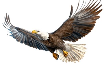 bald eagle in flight on a white background
