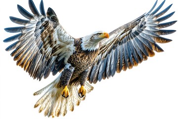 bald eagle in flight on a white background