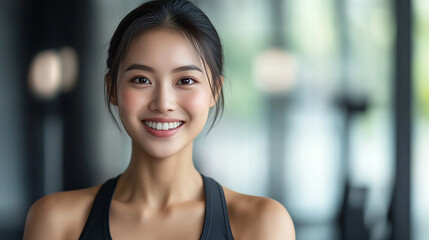 ジムで笑顔を見せる女性トレーニングインストラクター