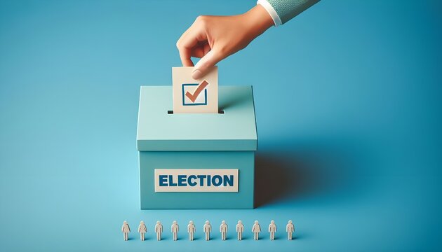 A person is putting a ballot into the election box. US presidential election, democracy, majority rule. generative AI