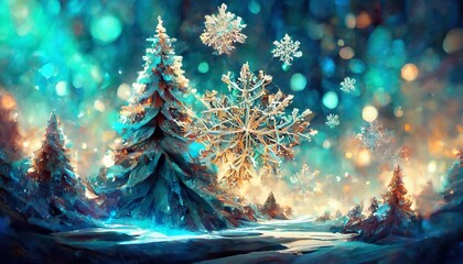 Abstract christmas blue background with snowflakes