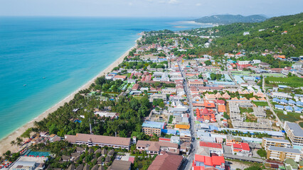 Koh Samui island gulf of Thailand Lamai beach village aerial view 