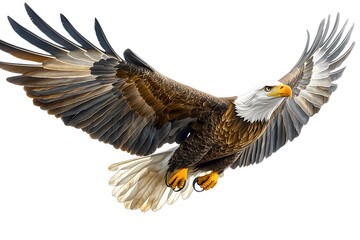 bald eagle in flight on a white background