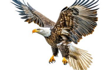 bald eagle in flight on a white background