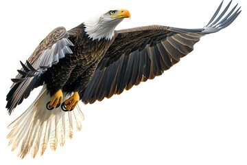 bald eagle in flight on a white background