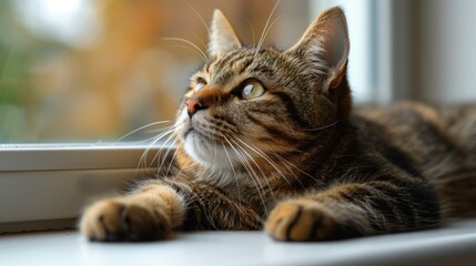 Tabby Cat Gazing Out Window