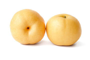 Chinese pear close up on white background.