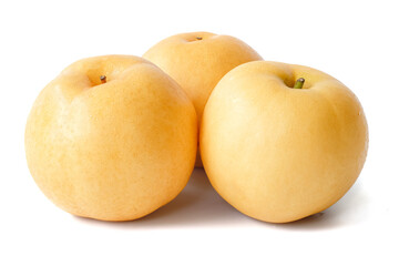 Chinese pear close up on white background.