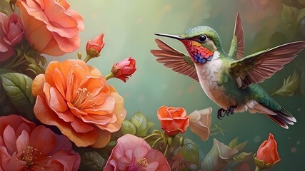 hummingbird and flowers