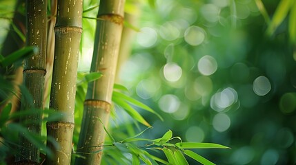 Obraz premium Stunning Beautiful Green Bamboo Forest Background: A Serene and Enchanting Natural Scene. Showcasing the Grace and Tranquility of Bamboo Groves.