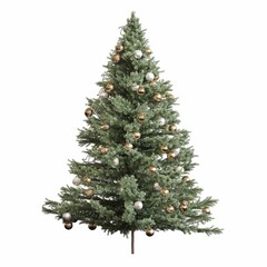 Christmas tree with decorations, isolated on white background, 3D illustration, cg render