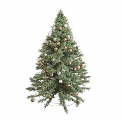 Christmas tree with decorations, isolated on white background, 3D illustration, cg render