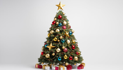 Fototapeta premium Colorful Christmas Tree with Star Topper and Gifts
