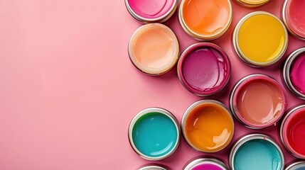 Colorful Lip Balm Jars Pink Background Beauty Product