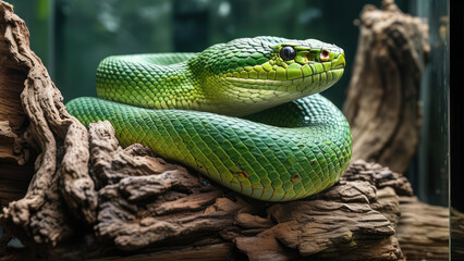 Naklejka premium Green Pit Viper: The Beauty and Uniqueness of Southeast Asia's Venomous Snake