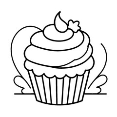 coloring book, coloring, outline, line, cute, funny, drawing, icon, illustration, vector, black, cover book, book, cartoon, cupcake, cake, food, dessert, birthday, muffin, bakery, baked, snack, delici