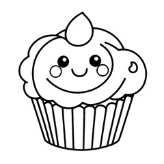 coloring book, coloring, outline, line, cute, funny, drawing, icon, illustration, vector, black, cover book, book, cartoon, cupcake, cake, food, dessert, birthday, muffin, bakery, baked, snack, delici