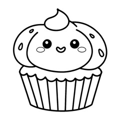 coloring book, coloring, outline, line, cute, funny, drawing, icon, illustration, vector, black, cover book, book, cartoon, cupcake, cake, food, dessert, birthday, muffin, bakery, baked, snack, delici