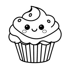 coloring book, coloring, outline, line, cute, funny, drawing, icon, illustration, vector, black, cover book, book, cartoon, cupcake, cake, food, dessert, birthday, muffin, bakery, baked, snack, delici