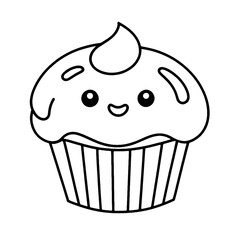 coloring book, coloring, outline, line, cute, funny, drawing, icon, illustration, vector, black, cover book, book, cartoon, cupcake, cake, food, dessert, birthday, muffin, bakery, baked, snack, delici