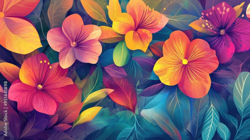 Poster abstract vector design with beautiful and colorful flowers, creating a lively and artistic backgroun
