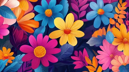 Abstract vector design featuring vibrant and colorful flowers, arranged in an artistic pattern, creating a lively background