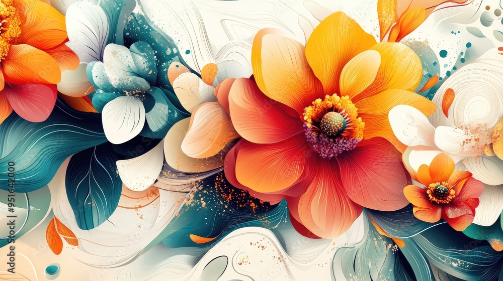 Poster abstract vector design with beautiful and colorful flowers, creating a lively and artistic backgroun