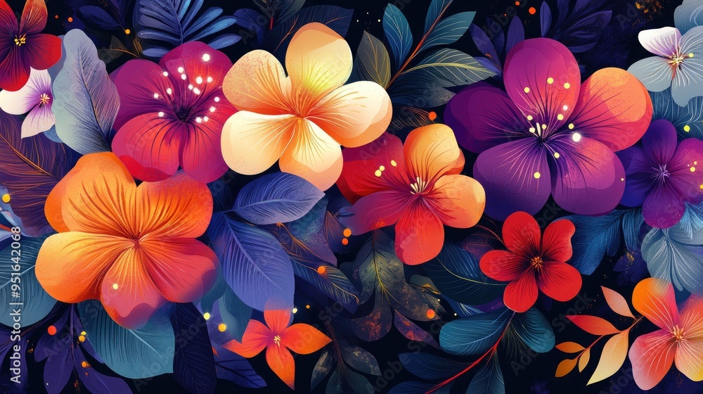 Poster abstract vector design with beautiful and colorful flowers, creating a lively and artistic backgroun