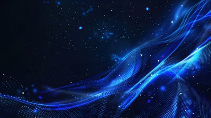 Fototapeta premium Abstract Blue Waves with Glowing Particles