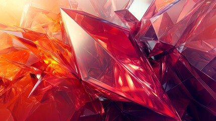 Intricate red crystal formations glowing under warm light in an abstract setting