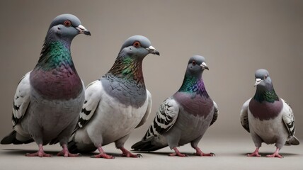 Pigeon bundle standing, portrait, and flying, isolated 