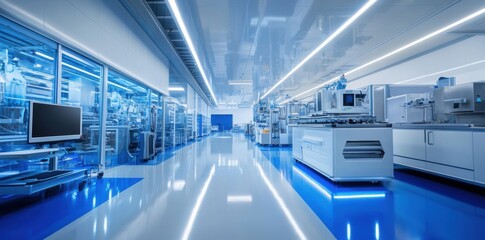 Obraz premium Precision aerospace components in a sterile factory environment, highlighting industry-quality standards and supply chain reliability.