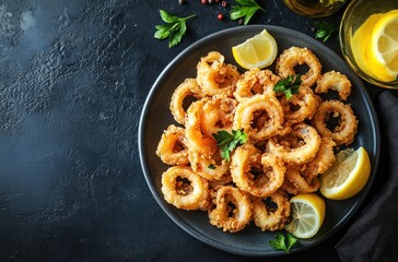 Fried Calamari Rings with Lemon Wedges