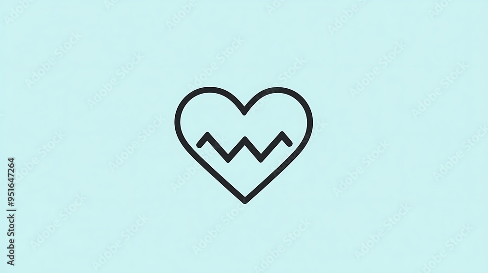 Poster minimalist heart icon with zigzag line on soft mint background