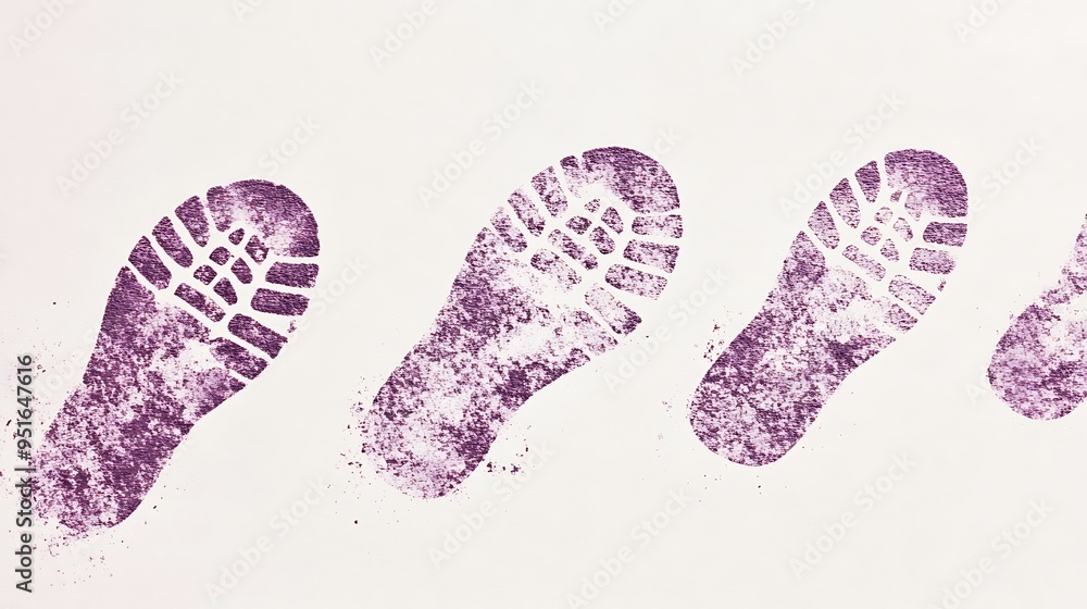 Poster Distinctive Zigzag Mauve Shoe Prints on White Paper with Empty Spaces - Simple Clip Art Design for Creative Projects and Concepts