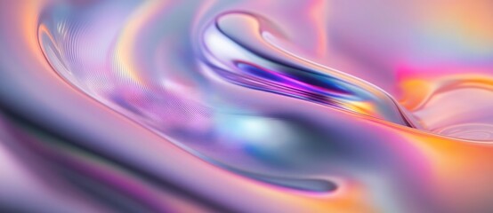 Abstract background with iridescent holographic shapes on a dark gray background