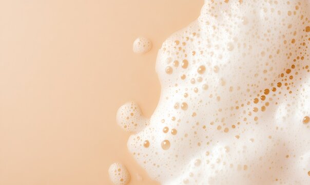 white soap foam on a beige color background, Generative AI