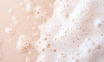 white soap foam on a beige color background, Generative AI