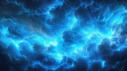 Obraz premium Storm clouds swirling with vibrant blue lightning, rendered in high detail against a crisp white background.