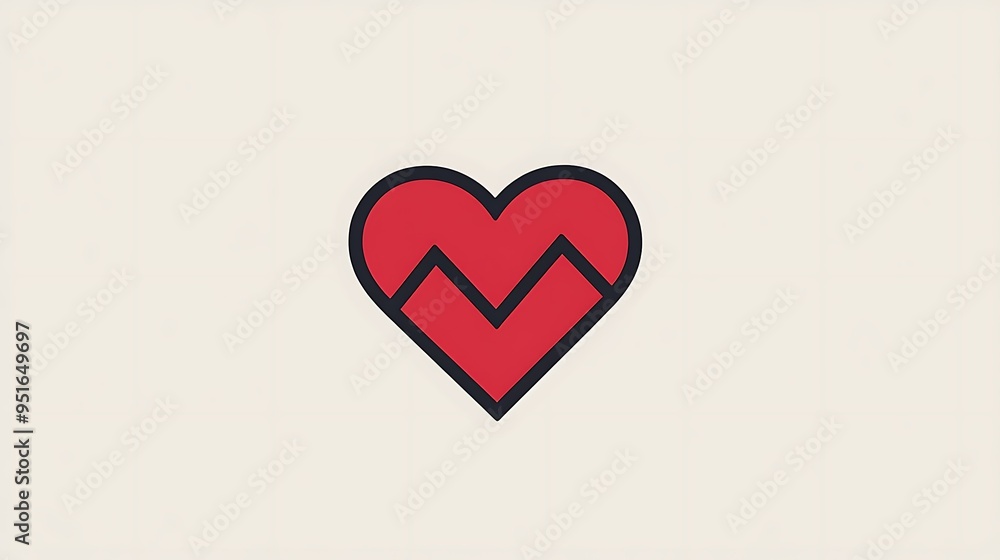 Poster minimalist heart icon with zigzag line in red outline on light gray background