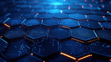 Obraz premium Abstract Blue and Orange Hexagon Pattern Background - Futuristic Technology Concept.