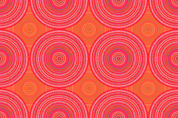 ピンクとオレンジの重なり合う多重の円のシームレス模様