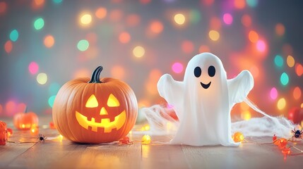 Spooky Halloween Decor with Pumpkins Ghosts and Cobwebs