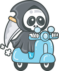 Illustration of cute skull ghost icon.
Funny skull ghost in activities stickers.
Angel of death cute elements.