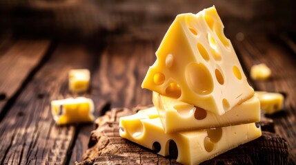 A stack of three delicious Swiss cheese wedges.