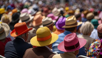 Grandstands Filled with Spectators Wearing Colorful Hats Watching a Kentucky Race

