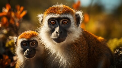 Obraz premium beautiful shot of a monkey family with mothe