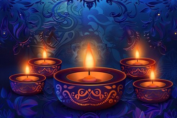 happy diwali decorative diya festival card design